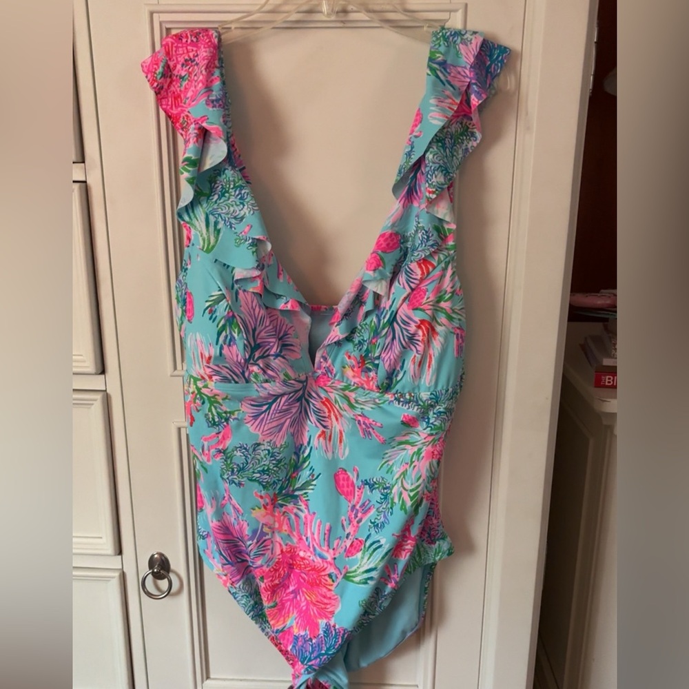 Lilly Pulitzer Pink and Blue Floral One Piece Swimsuit